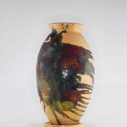 Raku pottery vase ceramic home decor RAAQUU Large Oval Ceramic Vase Half Copper Matte S/N0000311 12.5" Raku Pottery