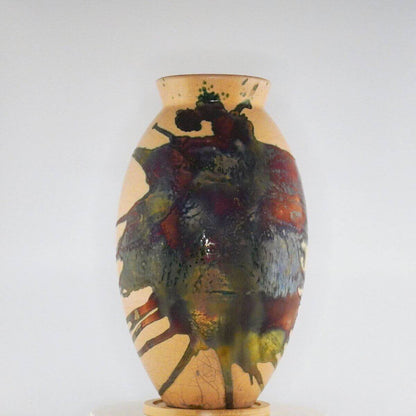 Raku pottery vase ceramic home decor RAAQUU Large Oval Ceramic Vase Half Copper Matte S/N0000311 12.5" Raku Pottery