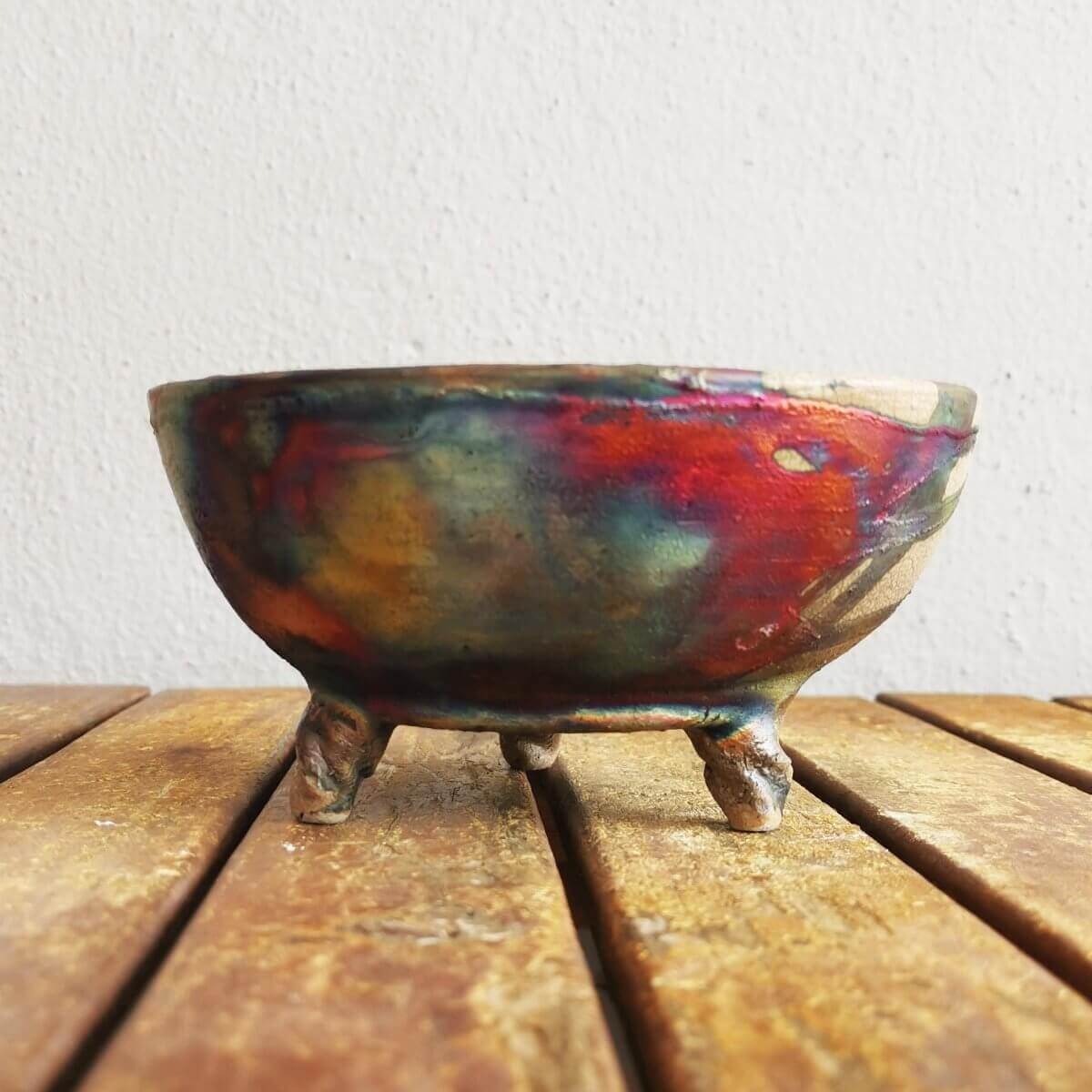 Hono Raku Pottery Refillable Scented Soy Wax Candle with 3 Wicks Unique Handmade ceramic pottery raku vases, urns, and home decor, sculptures, wall decor, gifts by Adil Ghani