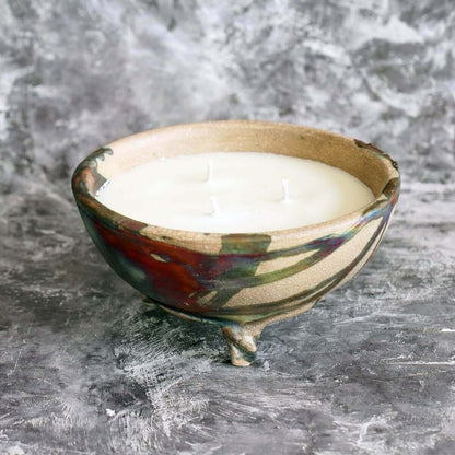 Hono Raku Pottery Refillable Scented Soy Wax Candle with 3 Wicks Unique Handmade ceramic pottery raku vases, urns, and home decor, sculptures, wall decor, gifts by Adil Ghani