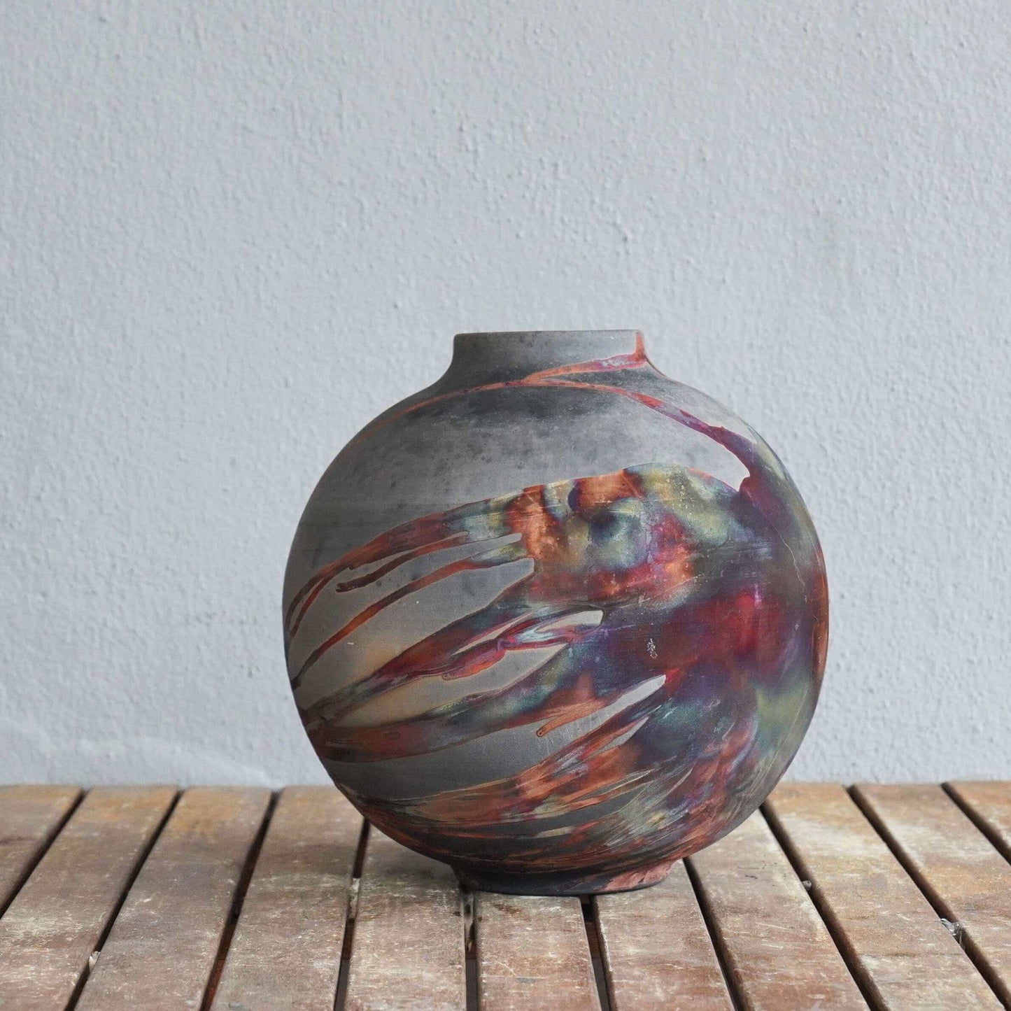 Raku pottery vase ceramic home decor RAAQUU Large Globe Ceramic Vase Carbon Copper S/N0000474 11" Raku Pottery