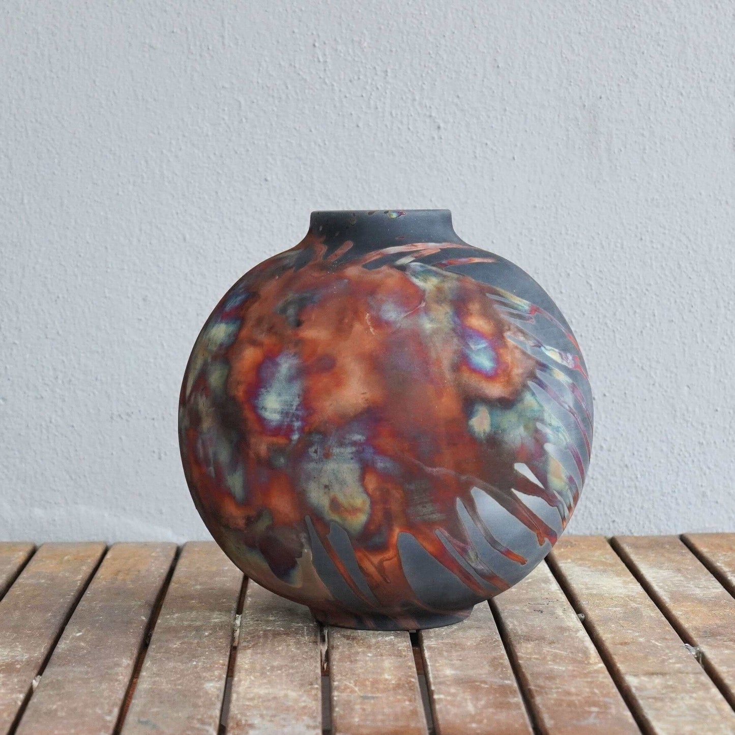 RAAQUU Large Globe Ceramic Vase Carbon Copper S/N0000429 11" Raku Pottery Unique Handmade ceramic pottery raku vases, urns, and home decor, sculptures, wall decor, gifts by Adil Ghani