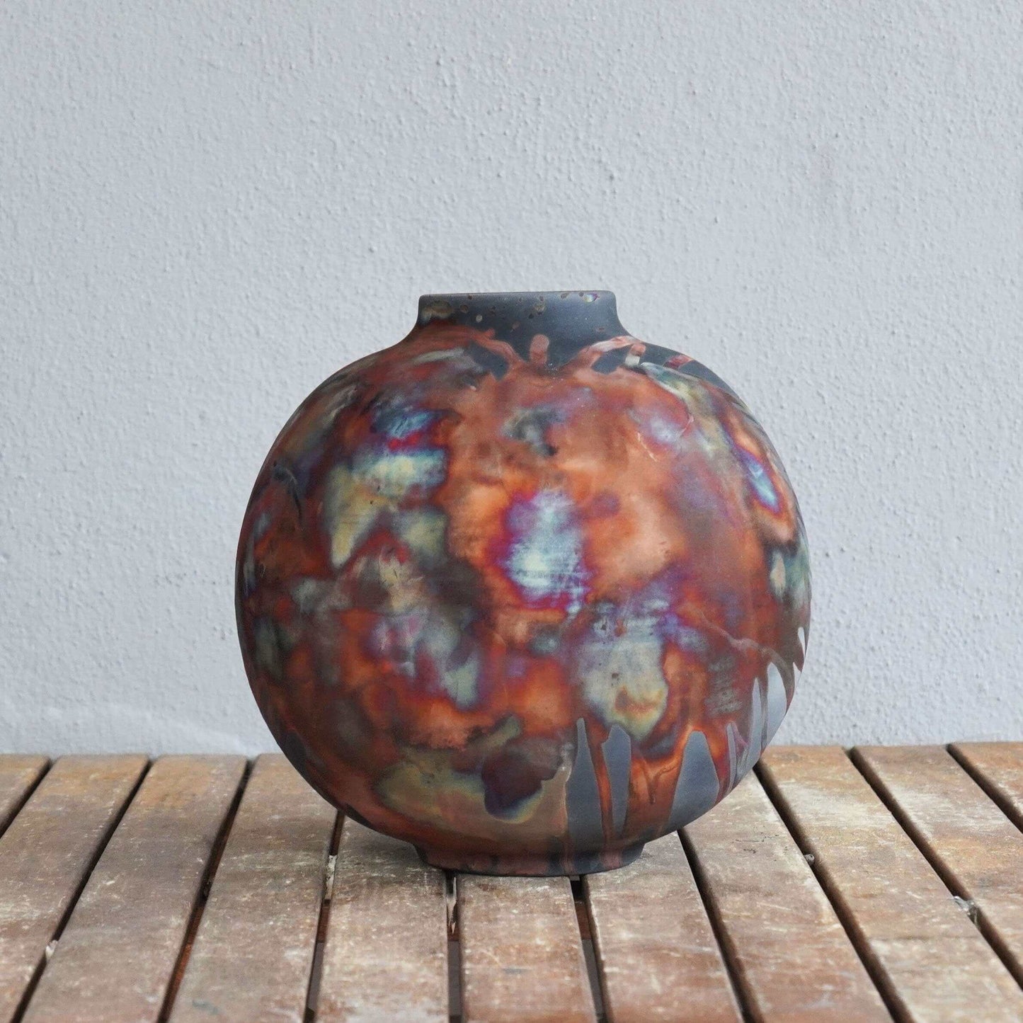 RAAQUU Large Globe Ceramic Vase Carbon Copper S/N0000429 11" Raku Pottery Unique Handmade ceramic pottery raku vases, urns, and home decor, sculptures, wall decor, gifts by Adil Ghani