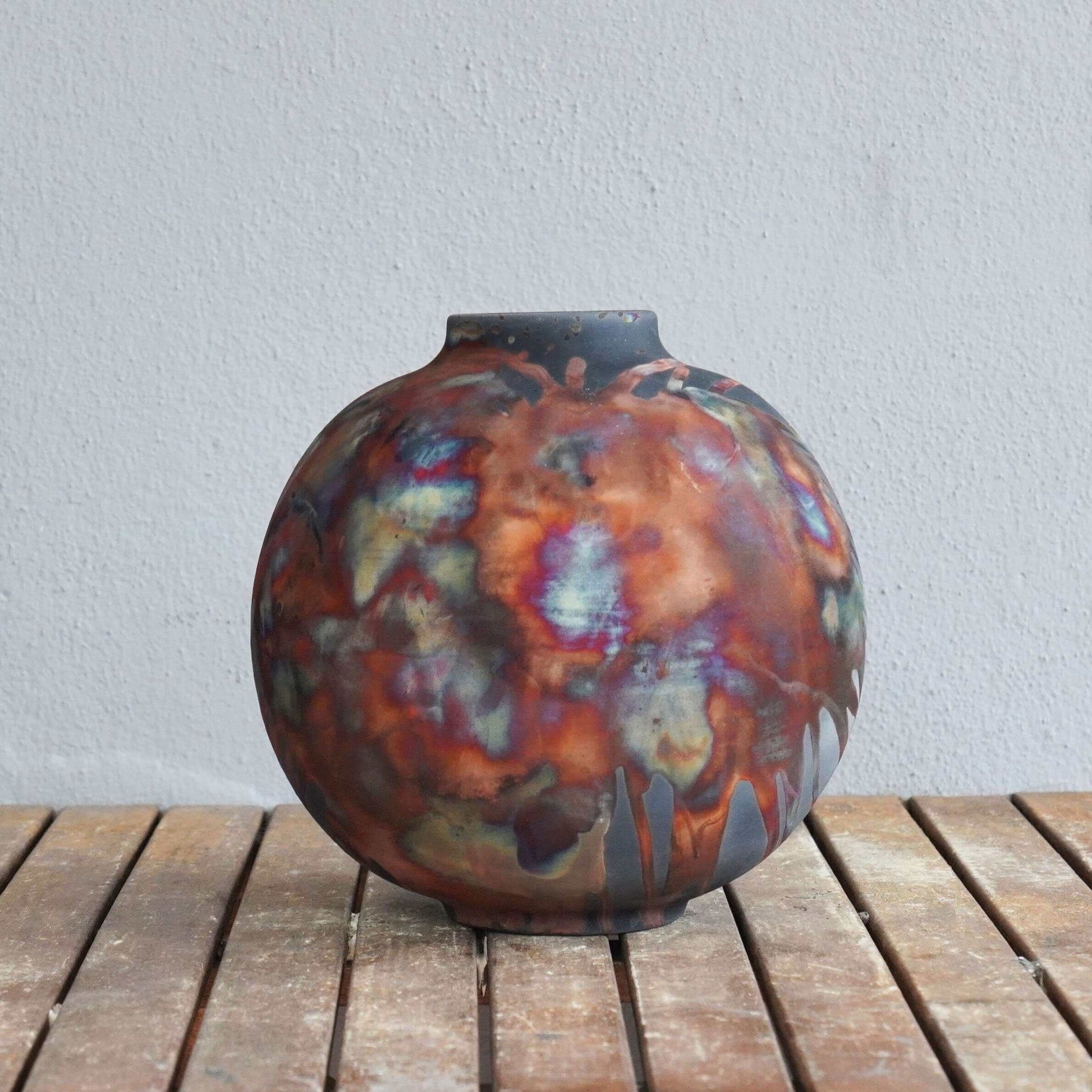 RAAQUU Large Globe Ceramic Vase Carbon Copper S/N0000429 11" Raku Pottery Unique Handmade ceramic pottery raku vases, urns, and home decor, sculptures, wall decor, gifts by Adil Ghani