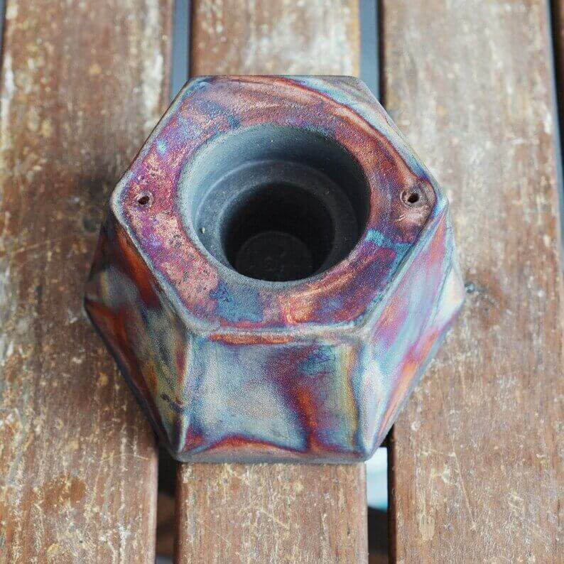 Keihatsu tealight, candle and incense ceramic holder Unique Handmade ceramic pottery raku vases, urns, and home decor, sculptures, wall decor, gifts by Adil Ghani