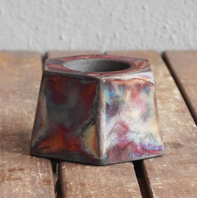 Keihatsu tealight, candle and incense ceramic holder Unique Handmade ceramic pottery raku vases, urns, and home decor, sculptures, wall decor, gifts by Adil Ghani