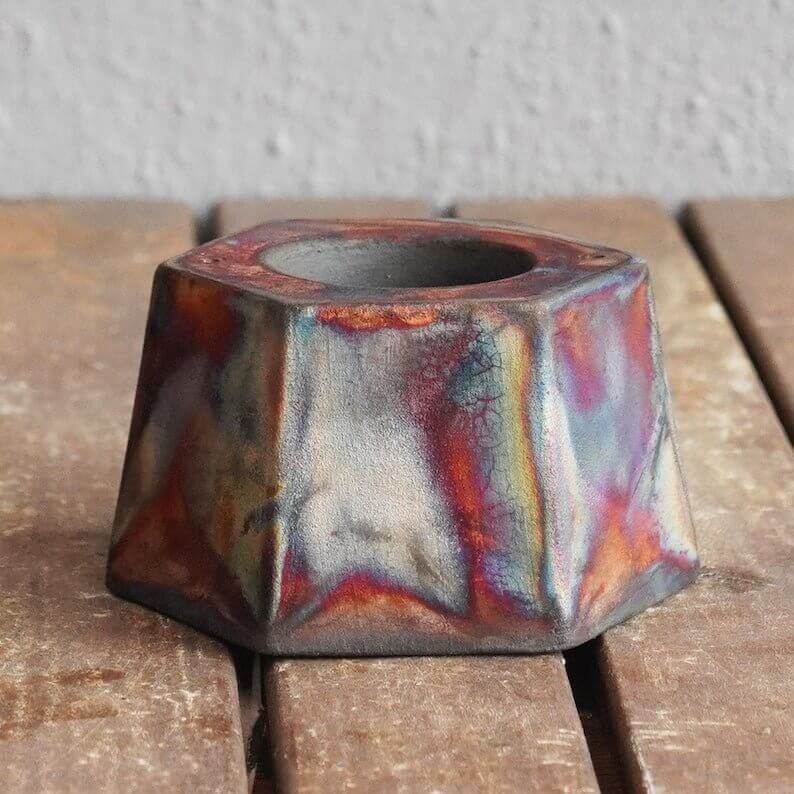 Keihatsu tealight, candle and incense ceramic holder Unique Handmade ceramic pottery raku vases, urns, and home decor, sculptures, wall decor, gifts by Adil Ghani