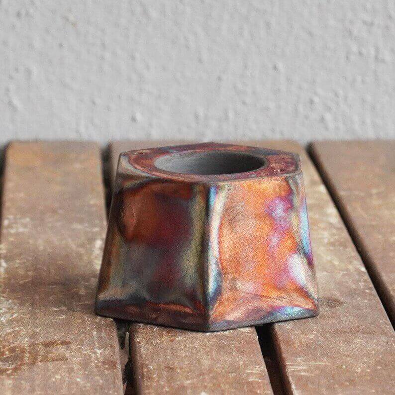Keihatsu tealight, candle and incense ceramic holder Unique Handmade ceramic pottery raku vases, urns, and home decor, sculptures, wall decor, gifts by Adil Ghani