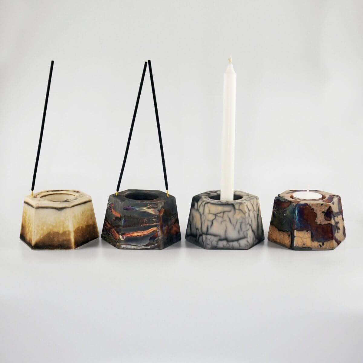 Keihatsu tealight, candle and incense ceramic holder Unique Handmade ceramic pottery raku vases, urns, and home decor, sculptures, wall decor, gifts by Adil Ghani