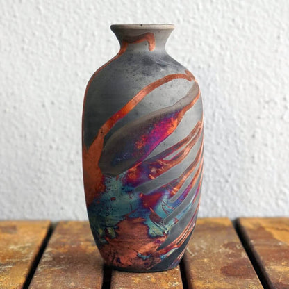 Koban Ceramic Raku Pottery Vase with Water Tube Unique Handmade ceramic pottery raku vases, urns, and home decor, sculptures, wall decor, gifts by Adil Ghani