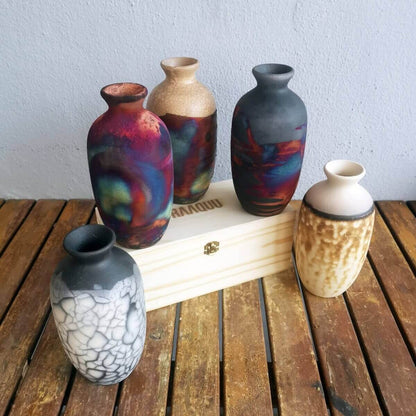 Koban Ceramic Raku Pottery Vase with Gift Box Unique Handmade ceramic pottery raku vases, urns, and home decor, sculptures, wall decor, gifts by Adil Ghani