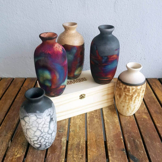 Koban Ceramic Raku Pottery Vase with Gift Box Unique Handmade ceramic pottery raku vases, urns, and home decor, sculptures, wall decor, gifts by Adil Ghani