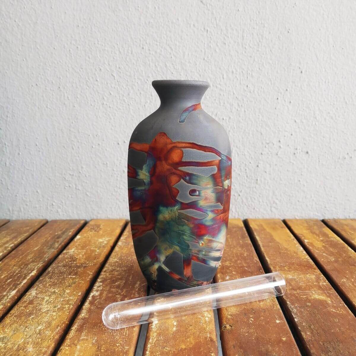 Koban Ceramic Raku Pottery Vase with Water Tube Unique Handmade ceramic pottery raku vases, urns, and home decor, sculptures, wall decor, gifts by Adil Ghani
