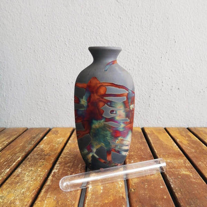 Koban Ceramic Raku Pottery Vase with Water Tube Unique Handmade ceramic pottery raku vases, urns, and home decor, sculptures, wall decor, gifts by Adil Ghani