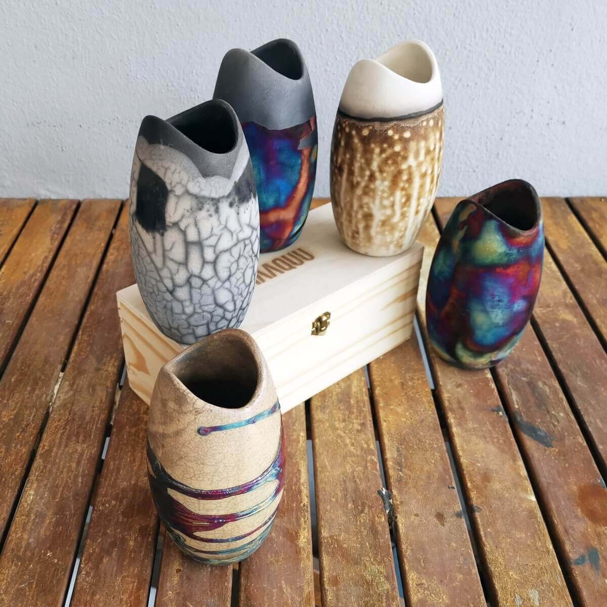 Koi Ceramic Raku Pottery Vase with Gift Box Unique Handmade ceramic pottery raku vases, urns, and home decor, sculptures, wall decor, gifts by Adil Ghani