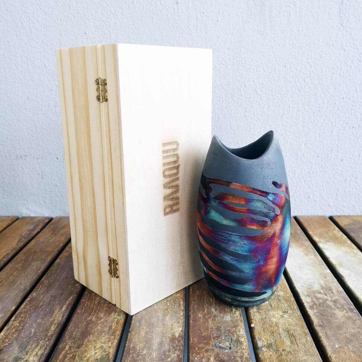 Koi Ceramic Raku Pottery Vase with Gift Box Unique Handmade ceramic pottery raku vases, urns, and home decor, sculptures, wall decor, gifts by Adil Ghani