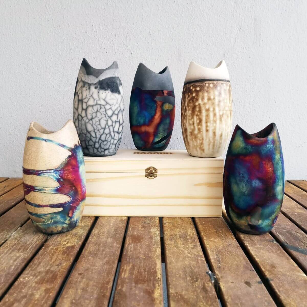 Koi Ceramic Raku Pottery Vase with Gift Box Unique Handmade ceramic pottery raku vases, urns, and home decor, sculptures, wall decor, gifts by Adil Ghani