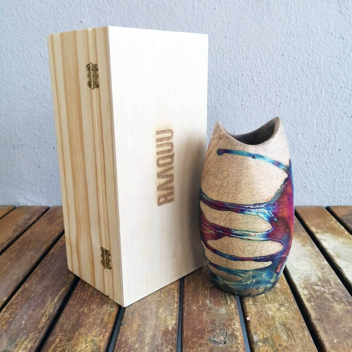 Koi Ceramic Raku Pottery Vase with Gift Box Unique Handmade ceramic pottery raku vases, urns, and home decor, sculptures, wall decor, gifts by Adil Ghani