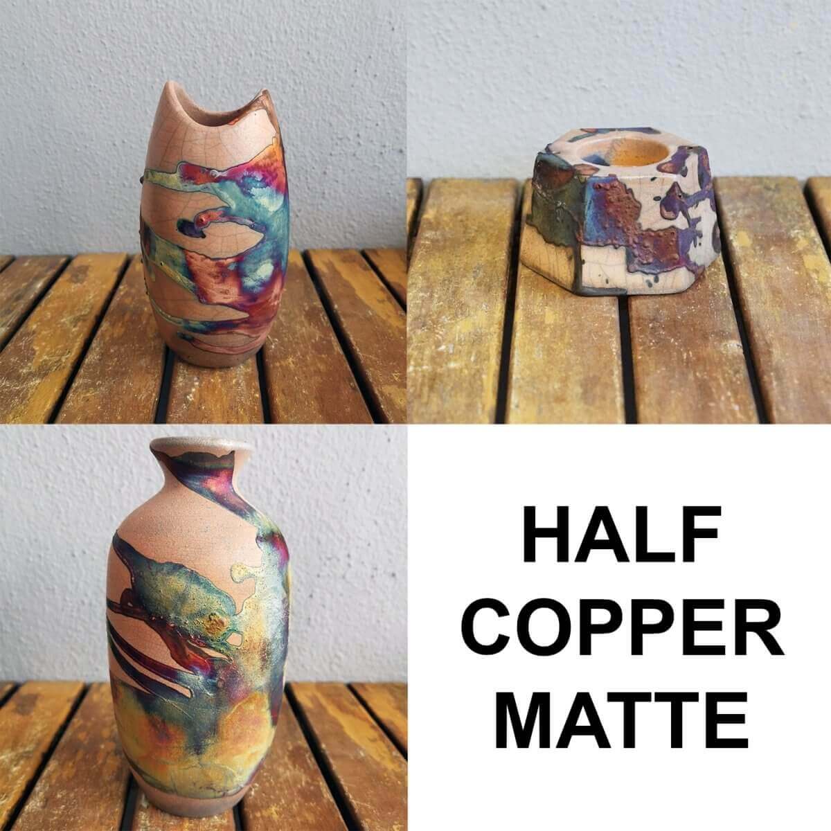 Raku Pottery Birthday Gift Set - Keihatsu, Koi, Koban Unique Handmade ceramic pottery raku vases, urns, and home decor, sculptures, wall decor, gifts by Adil Ghani