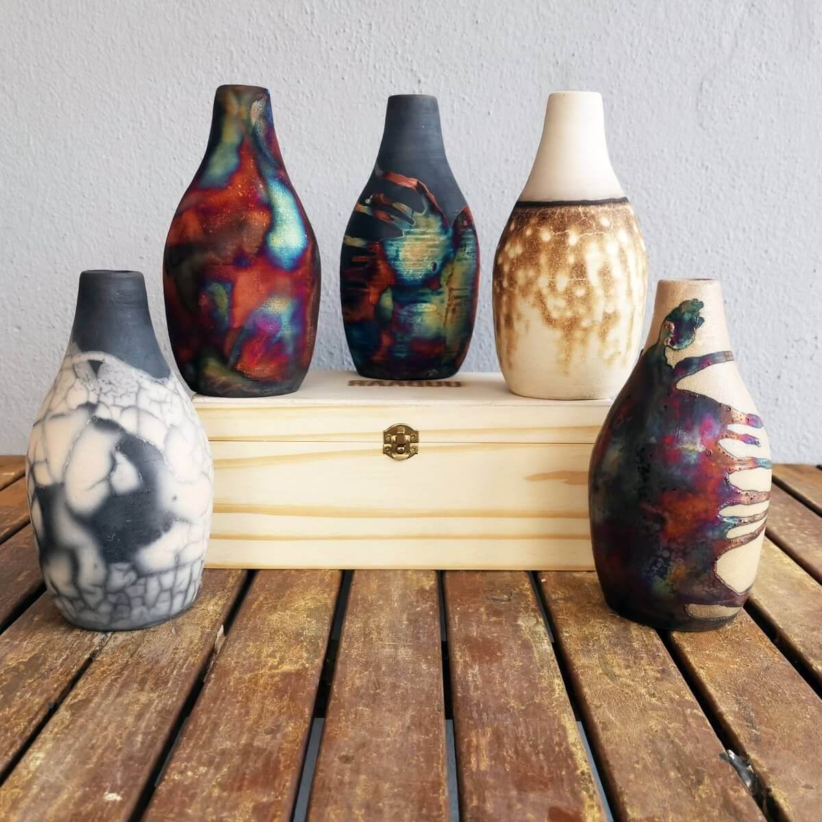 Natsu Ceramic Raku Pottery Vase with Gift Box Unique Handmade ceramic pottery raku vases, urns, and home decor, sculptures, wall decor, gifts by Adil Ghani