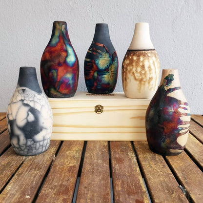 Natsu Ceramic Raku Pottery Vase with Gift Box Unique Handmade ceramic pottery raku vases, urns, and home decor, sculptures, wall decor, gifts by Adil Ghani
