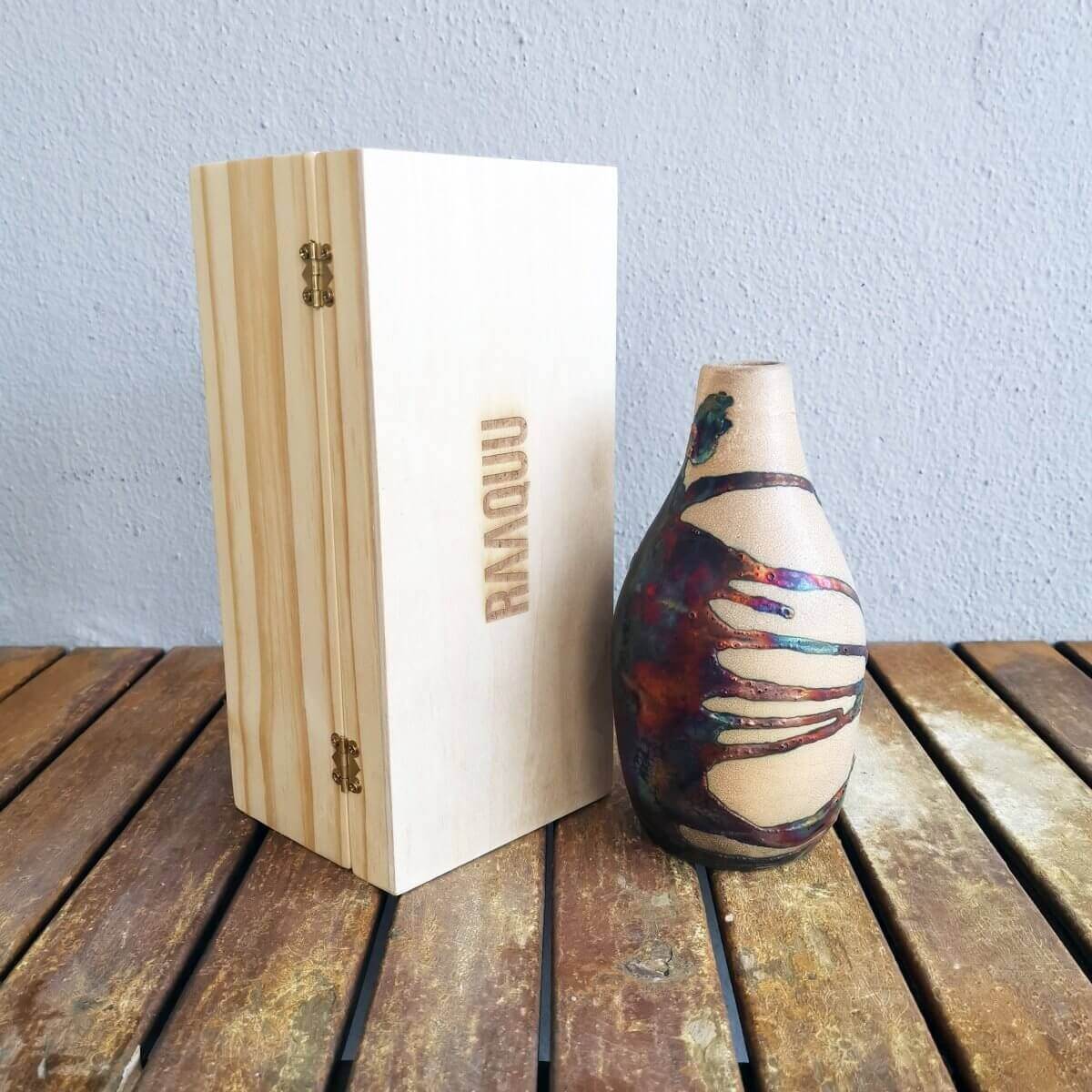 Natsu Ceramic Raku Pottery Vase with Gift Box Unique Handmade ceramic pottery raku vases, urns, and home decor, sculptures, wall decor, gifts by Adil Ghani