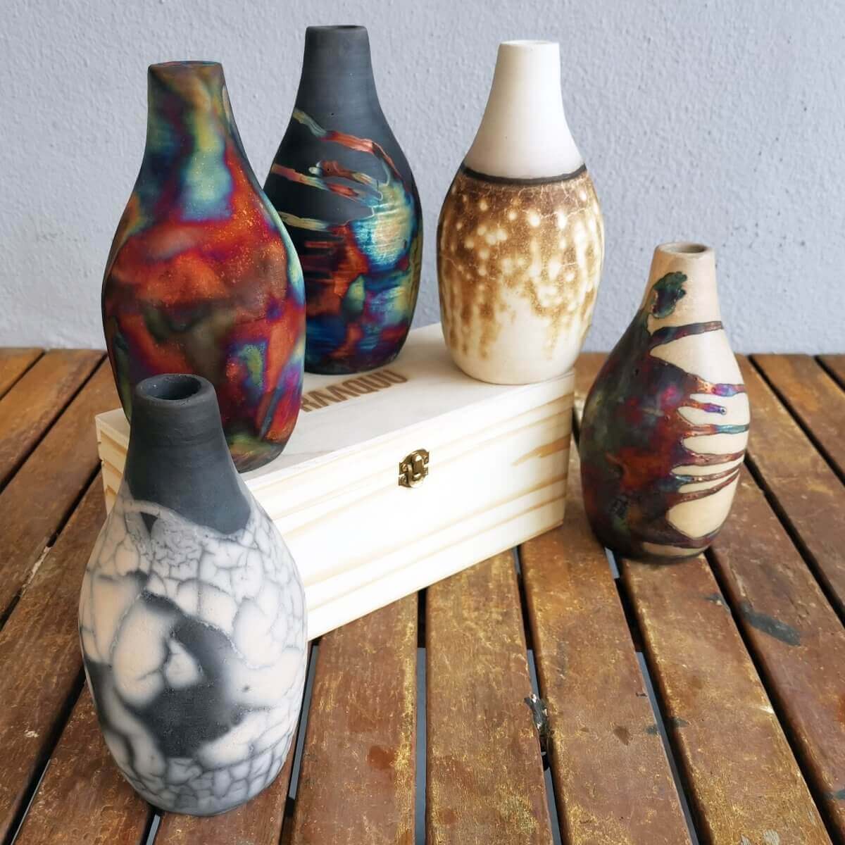 Natsu Ceramic Raku Pottery Vase with Gift Box Unique Handmade ceramic pottery raku vases, urns, and home decor, sculptures, wall decor, gifts by Adil Ghani