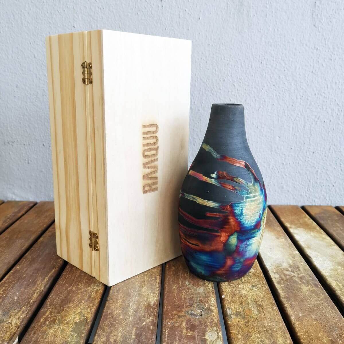 Natsu Ceramic Raku Pottery Vase with Gift Box Unique Handmade ceramic pottery raku vases, urns, and home decor, sculptures, wall decor, gifts by Adil Ghani