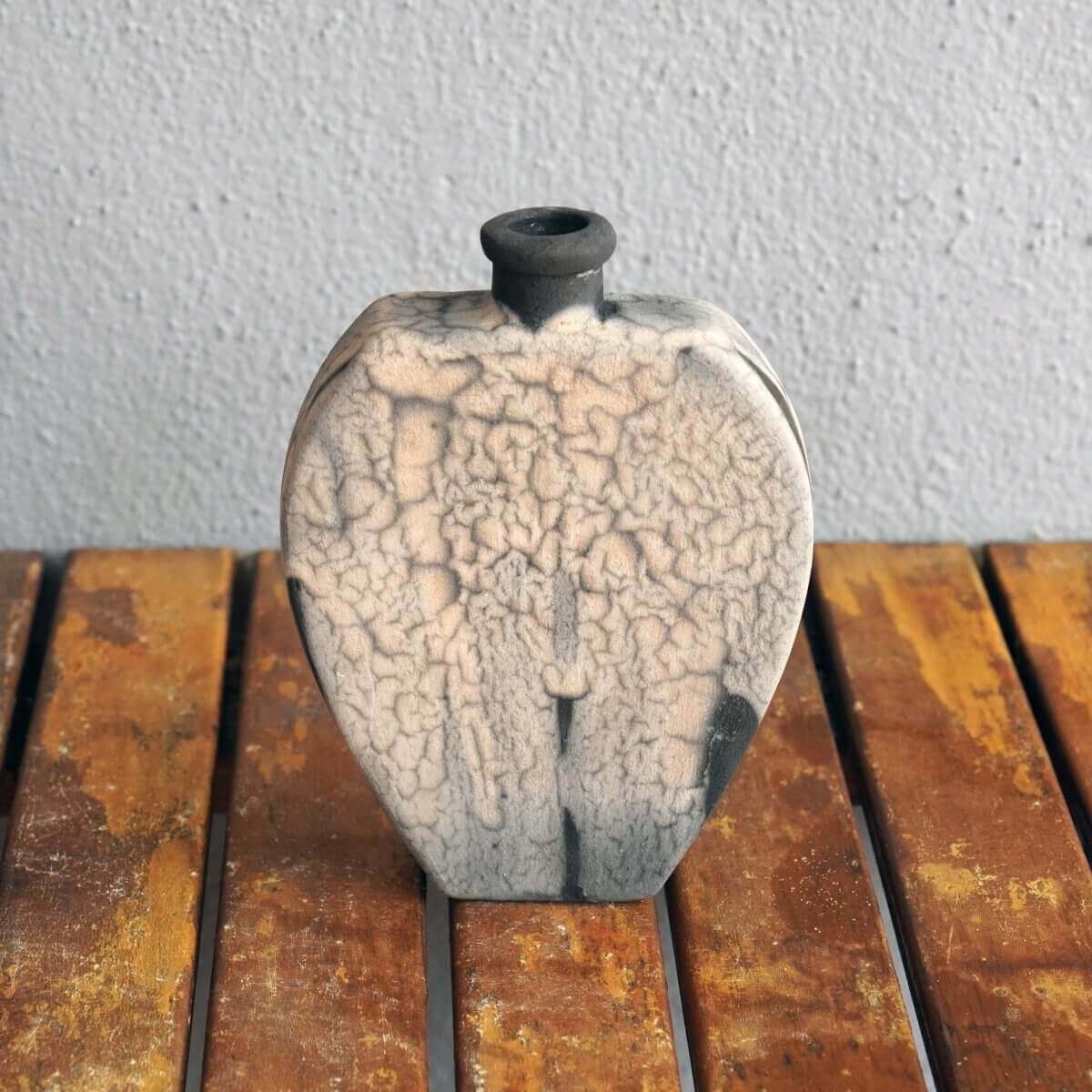 Nozomu Ceramic Raku Pottery Vase Unique Handmade ceramic pottery raku vases, urns, and home decor, sculptures, wall decor, gifts by Adil Ghani