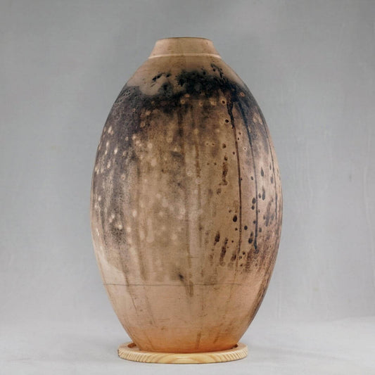 Raku pottery vase ceramic home decor RAAQUU Large Oval Ceramic Vase Obvara S/N0000209 12.5" Raku Pottery