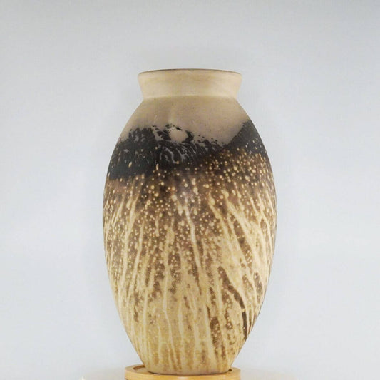Raku pottery vase ceramic home decor RAAQUU Large Oval Ceramic Vase Obvara S/N0000327 13.5" Raku Pottery