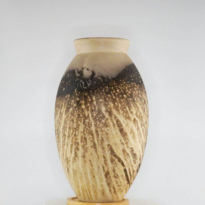 RAAQUU Large Oval Ceramic Vase Obvara S/N0000327 13.5" Raku Pottery Unique Handmade ceramic pottery raku vases, urns, and home decor, sculptures, wall decor, gifts by Adil Ghani