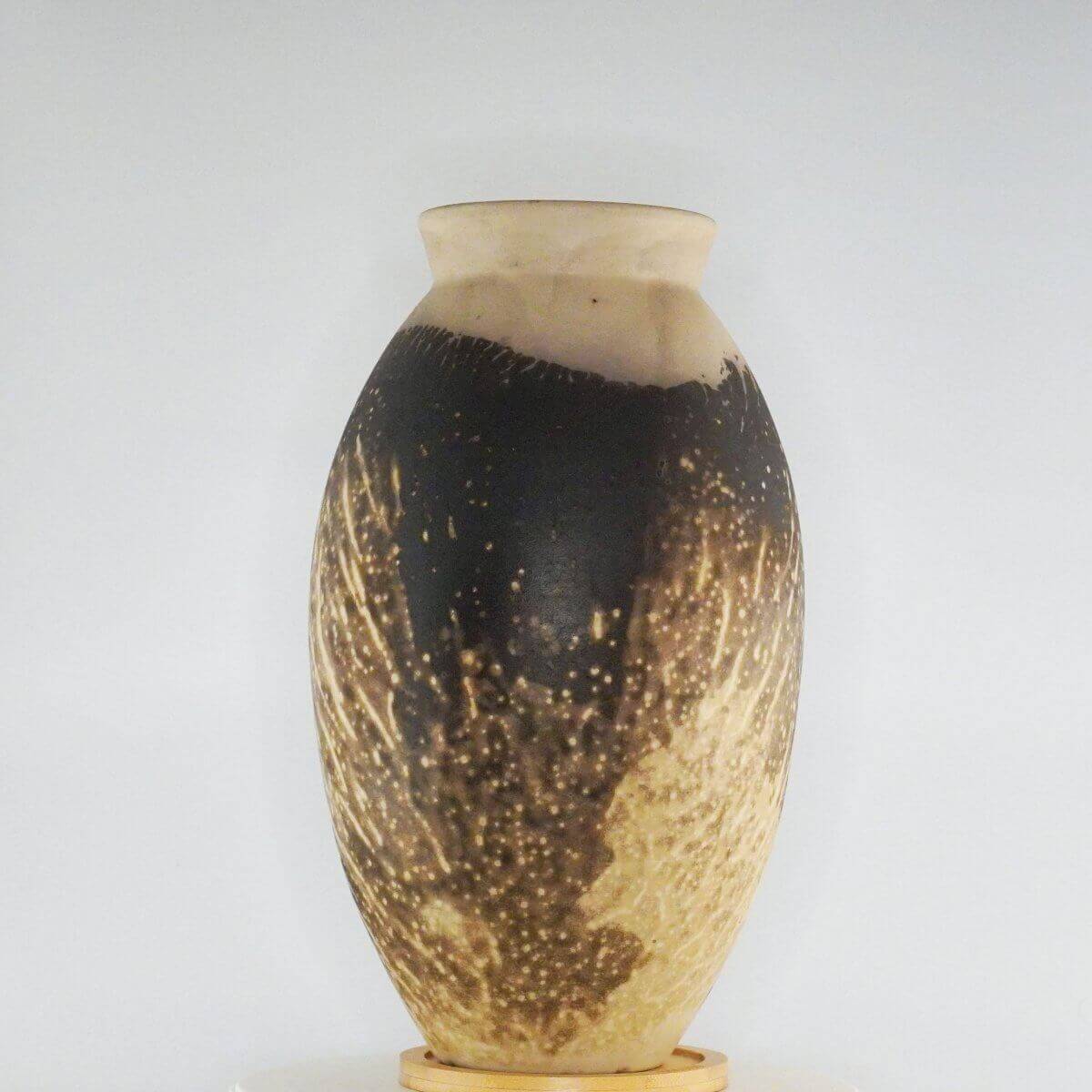 RAAQUU Large Oval Ceramic Vase Obvara S/N0000327 13.5" Raku Pottery Unique Handmade ceramic pottery raku vases, urns, and home decor, sculptures, wall decor, gifts by Adil Ghani