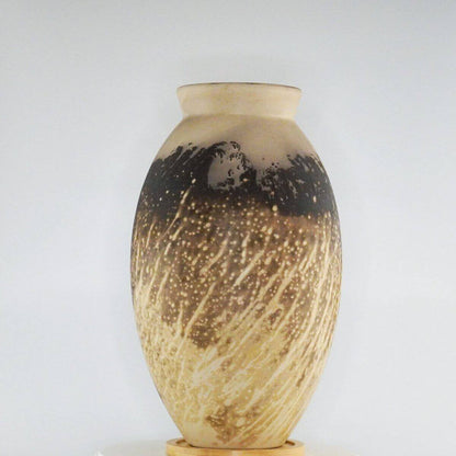 Raku pottery vase ceramic home decor RAAQUU Large Oval Ceramic Vase Obvara S/N0000327 13.5" Raku Pottery