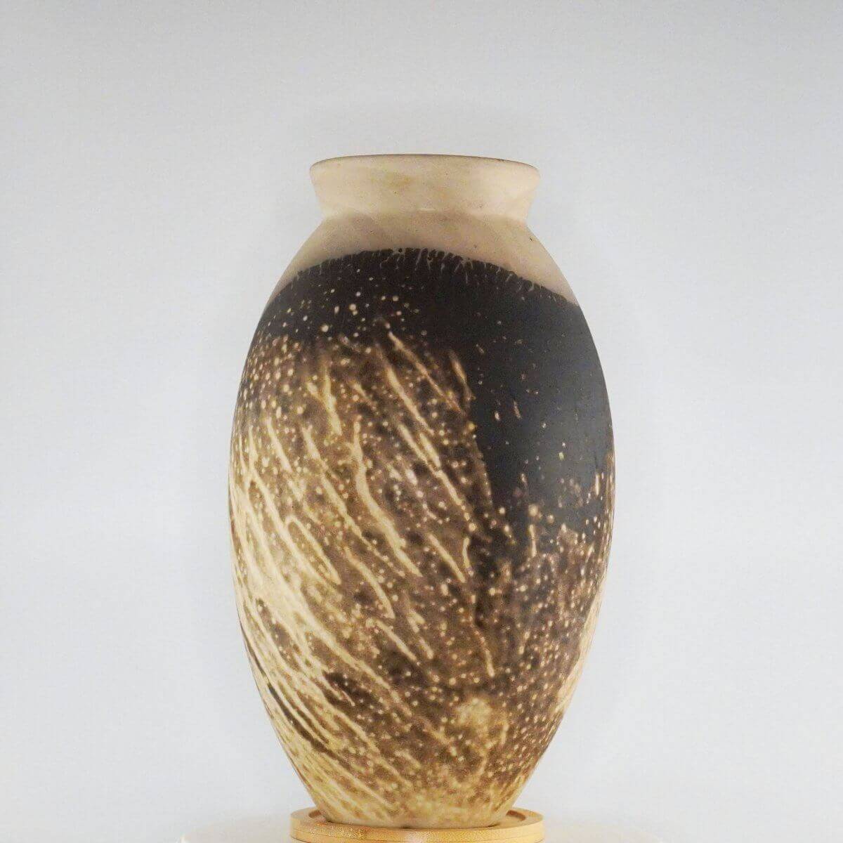 RAAQUU Large Oval Ceramic Vase Obvara S/N0000327 13.5" Raku Pottery Unique Handmade ceramic pottery raku vases, urns, and home decor, sculptures, wall decor, gifts by Adil Ghani