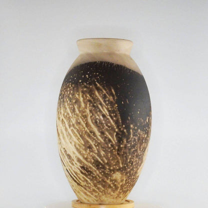 RAAQUU Large Oval Ceramic Vase Obvara S/N0000327 13.5" Raku Pottery Unique Handmade ceramic pottery raku vases, urns, and home decor, sculptures, wall decor, gifts by Adil Ghani