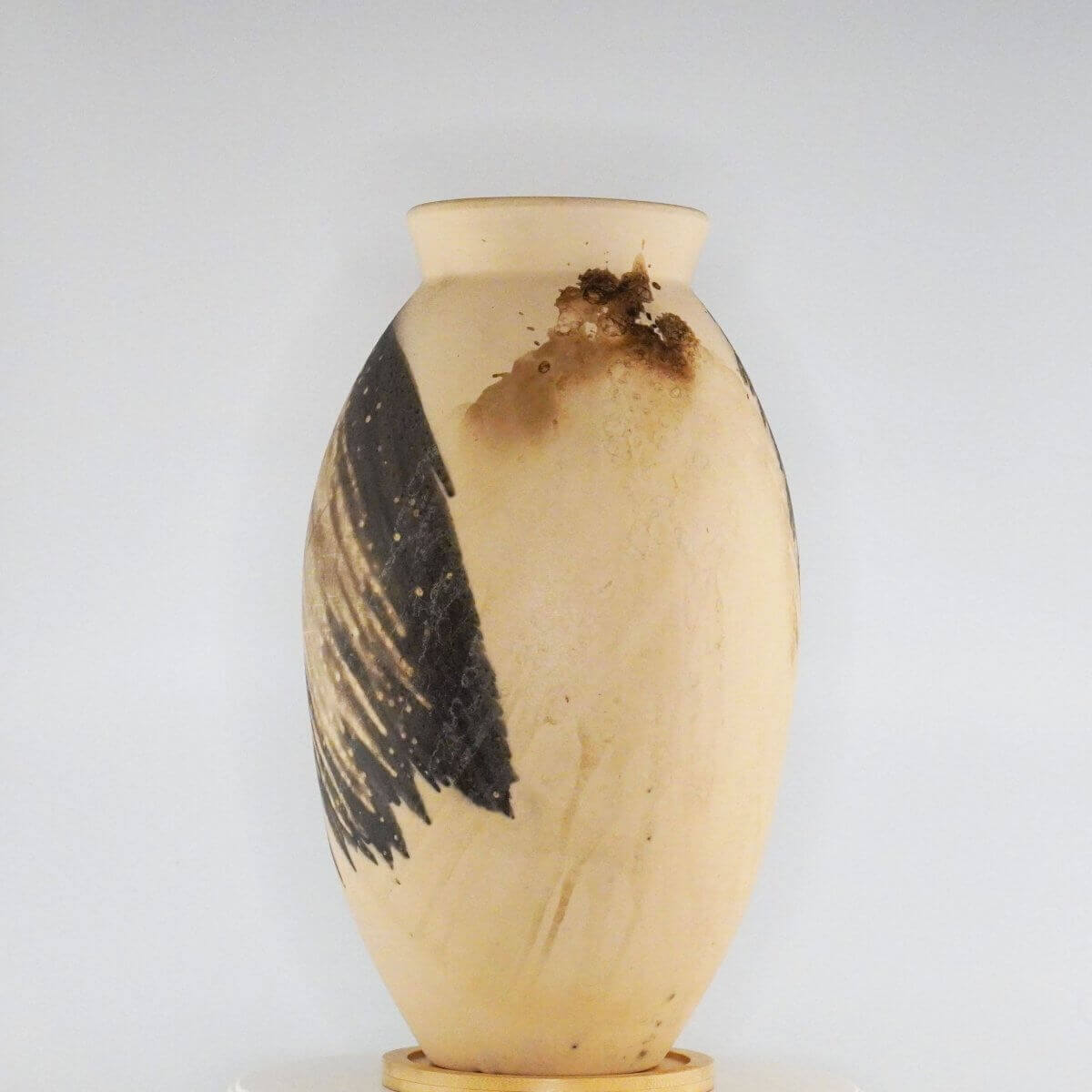 RAAQUU Large Oval Ceramic Vase Obvara S/N0000363 13.5" Raku Pottery Unique Handmade ceramic pottery raku vases, urns, and home decor, sculptures, wall decor, gifts by Adil Ghani
