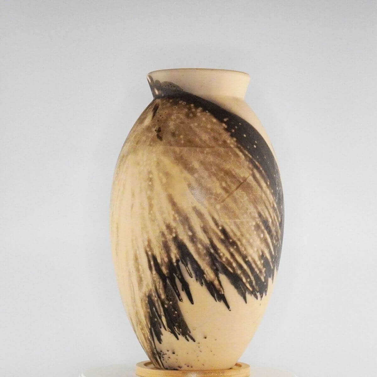 RAAQUU Large Oval Ceramic Vase Obvara S/N0000363 13.5" Raku Pottery Unique Handmade ceramic pottery raku vases, urns, and home decor, sculptures, wall decor, gifts by Adil Ghani