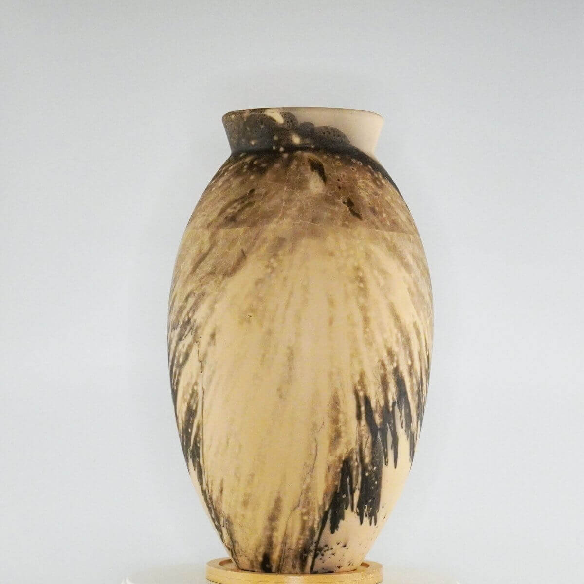 RAAQUU Large Oval Ceramic Vase Obvara S/N0000363 13.5" Raku Pottery Unique Handmade ceramic pottery raku vases, urns, and home decor, sculptures, wall decor, gifts by Adil Ghani