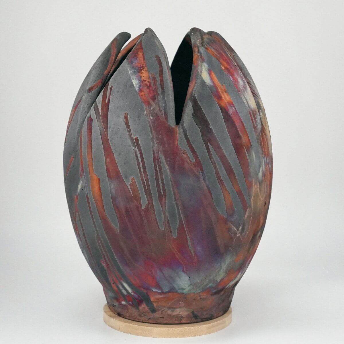 Pre-Order RAAQUU Large Flower Ceramic Vase 11" Raku Pottery with Serial Number Unique Handmade ceramic pottery raku vases, urns, and home decor, sculptures, wall decor, gifts by Adil Ghani