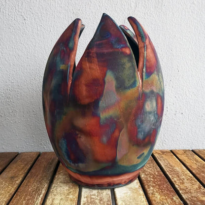 Pre-Order RAAQUU Large Flower Ceramic Vase 11" Raku Pottery with Serial Number Unique Handmade ceramic pottery raku vases, urns, and home decor, sculptures, wall decor, gifts by Adil Ghani