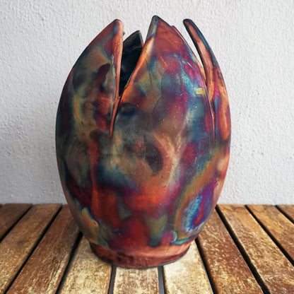 Pre-Order RAAQUU Large Flower Ceramic Vase 11" Raku Pottery with Serial Number Unique Handmade ceramic pottery raku vases, urns, and home decor, sculptures, wall decor, gifts by Adil Ghani