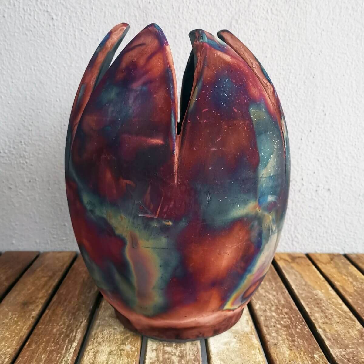 Pre-Order RAAQUU Large Flower Ceramic Vase 11" Raku Pottery with Serial Number Unique Handmade ceramic pottery raku vases, urns, and home decor, sculptures, wall decor, gifts by Adil Ghani