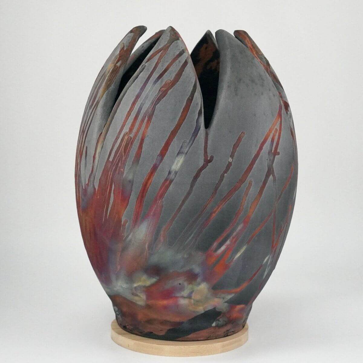 Pre-Order RAAQUU Large Flower Ceramic Vase 11" Raku Pottery with Serial Number Unique Handmade ceramic pottery raku vases, urns, and home decor, sculptures, wall decor, gifts by Adil Ghani