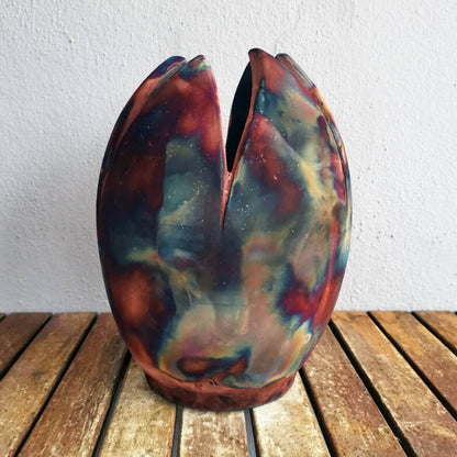 Pre-Order RAAQUU Large Flower Ceramic Vase 11" Raku Pottery with Serial Number Unique Handmade ceramic pottery raku vases, urns, and home decor, sculptures, wall decor, gifts by Adil Ghani