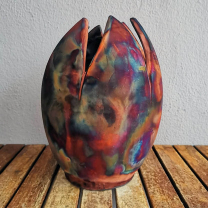 Pre-Order RAAQUU Large Flower Ceramic Vase 11" Raku Pottery with Serial Number Unique Handmade ceramic pottery raku vases, urns, and home decor, sculptures, wall decor, gifts by Adil Ghani