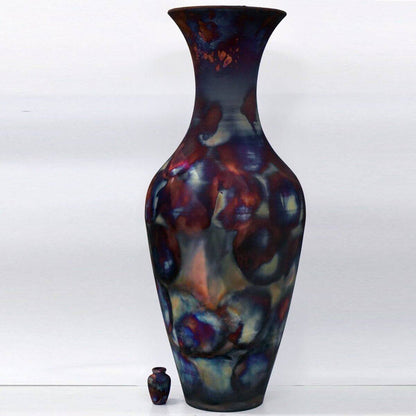 RAAQUU 37.5" Grand Floor Twin Pair Vases PREORDER Raku Ceramic Pottery Unique Handmade ceramic pottery raku vases, urns, and home decor, sculptures, wall decor, gifts by Adil Ghani
