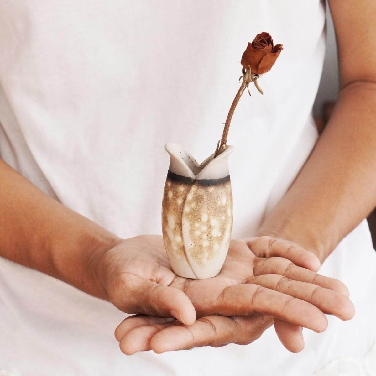 RAAQUU Hana F Mini Ceramic Vase 3.5" Raku Fired Pottery Gift Unique Handmade ceramic pottery raku vases, urns, and home decor, sculptures, wall decor, gifts by Adil Ghani