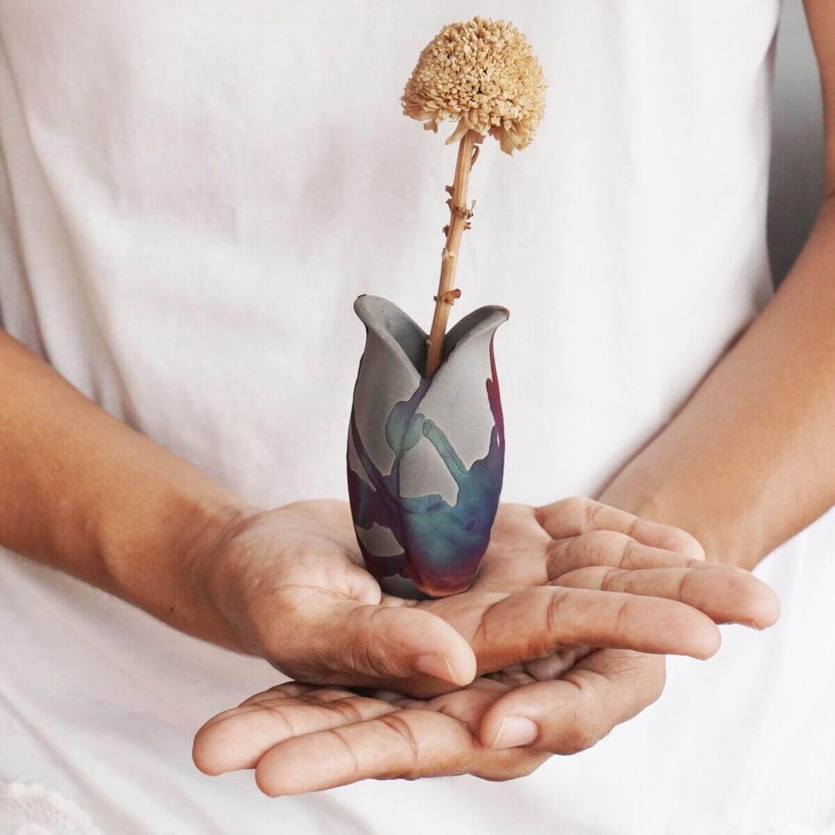 RAAQUU Hana F Mini Ceramic Vase 3.5" Raku Fired Pottery Gift Unique Handmade ceramic pottery raku vases, urns, and home decor, sculptures, wall decor, gifts by Adil Ghani
