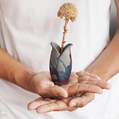 RAAQUU Hana F Mini Ceramic Vase 3.5" Raku Fired Pottery Gift Unique Handmade ceramic pottery raku vases, urns, and home decor, sculptures, wall decor, gifts by Adil Ghani